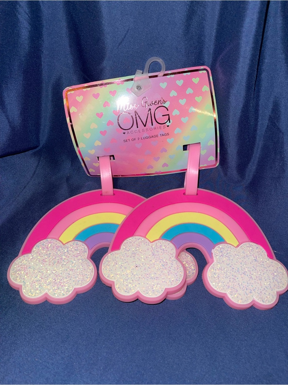 Pink Rainbow Luggage Tag Set - Glitter Cloud Design